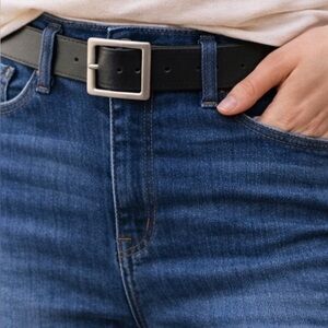 Gap Classic Black Leather Belt with Square Silver Buckle